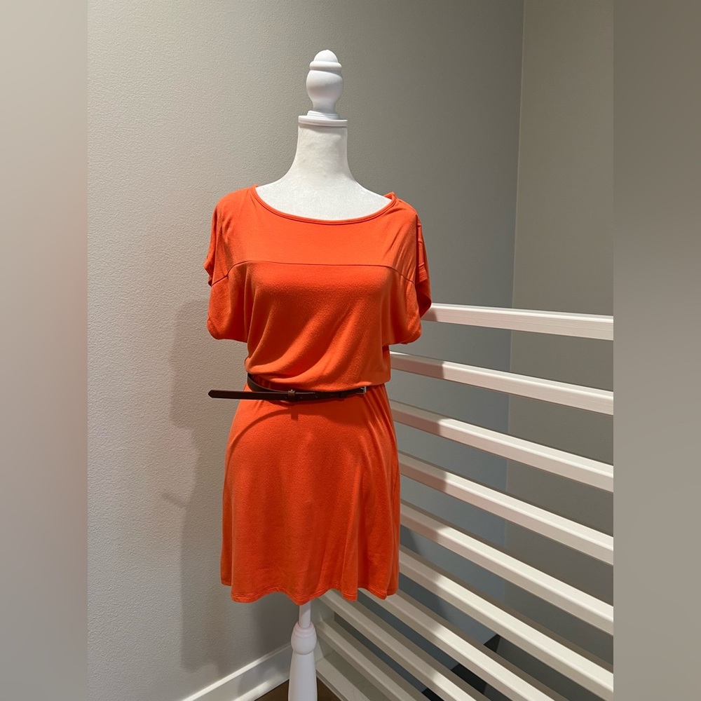 Avaleigh Paula Belted Jersey Dress, XS, hot coral